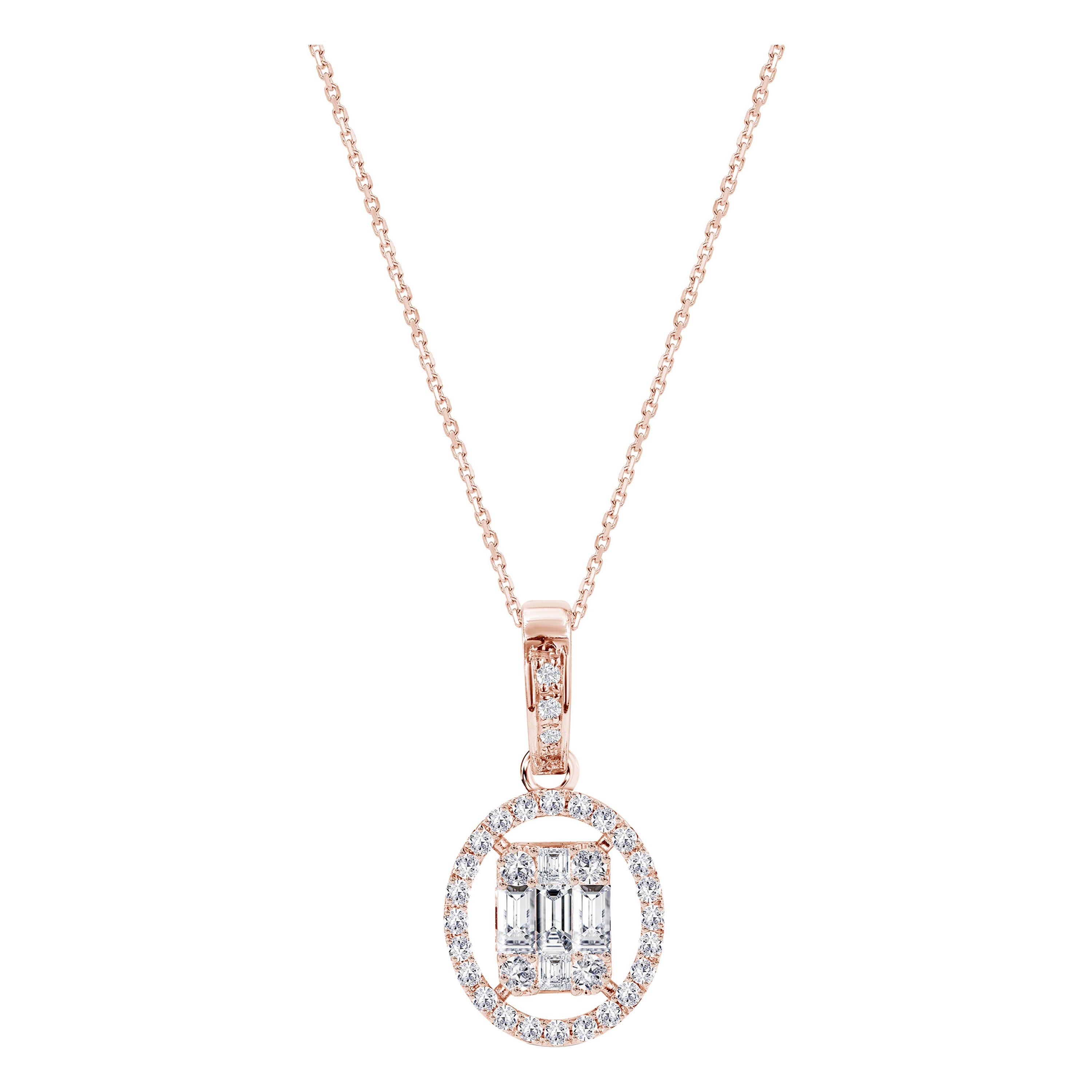 Ciondolo con diamante Baguette e rotondo da 0,43 carati in oro 14K