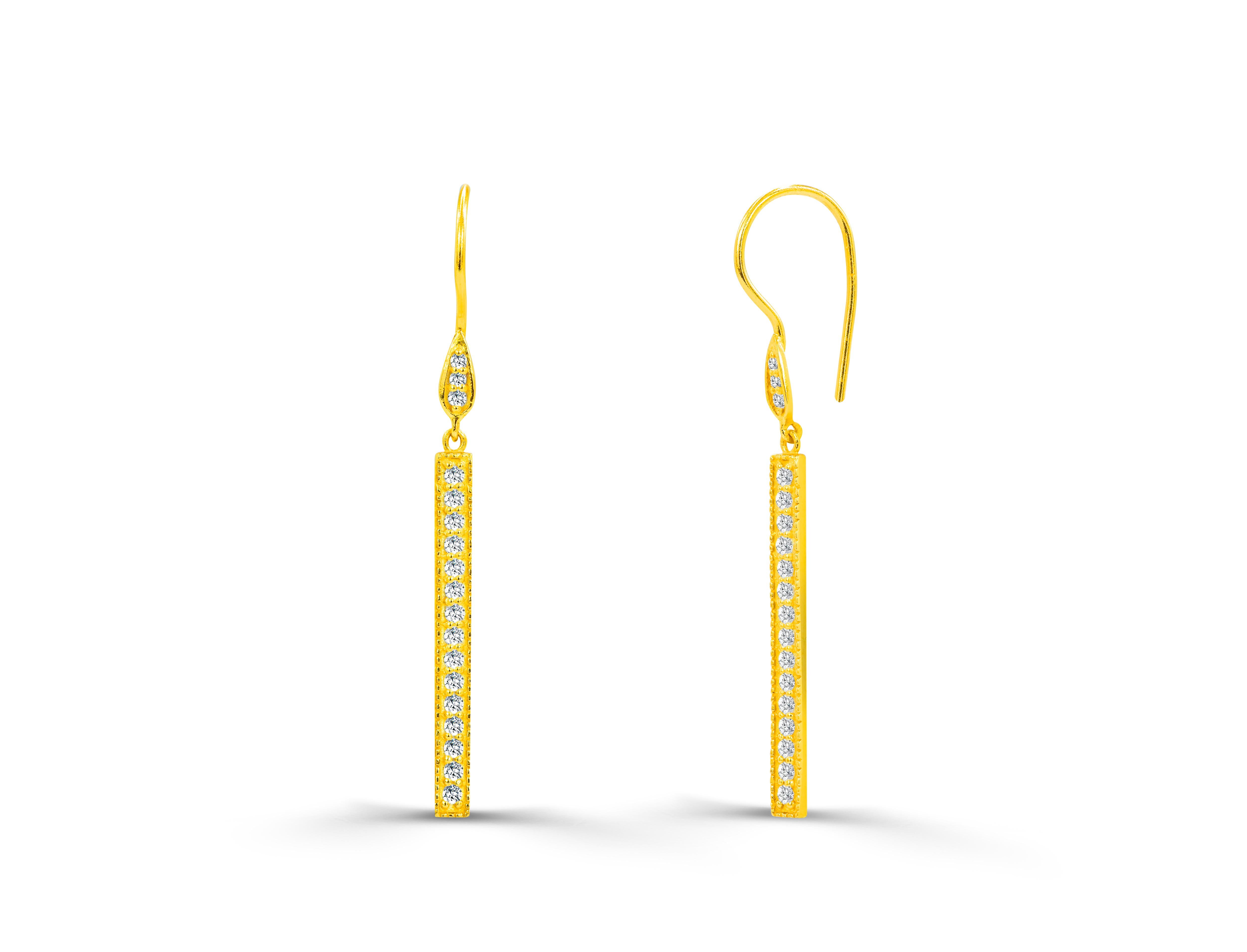 Modern 0.43ct Diamond Bar Dangle Earrings in 14k Gold For Sale