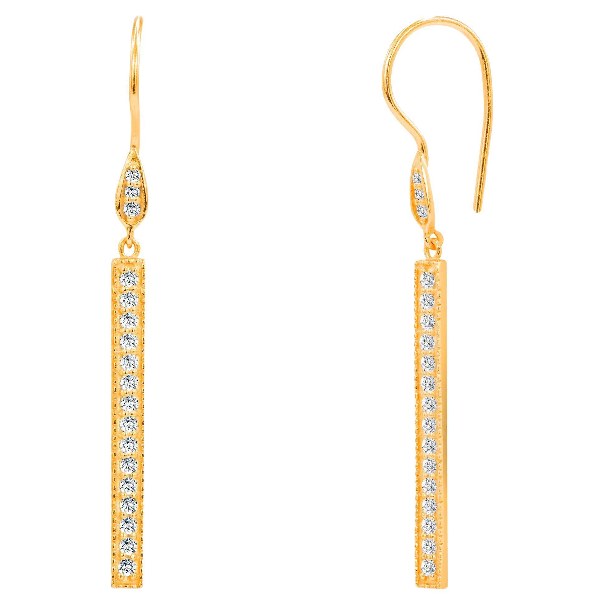 0.43ct Diamond Bar Dangle Earrings in 14k Gold For Sale