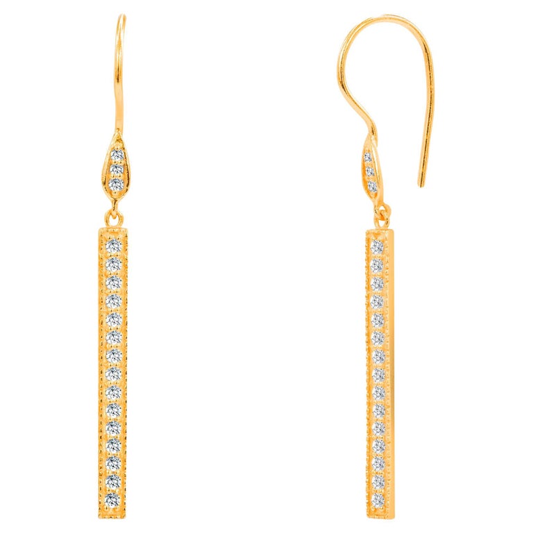 0.43ct Diamond Bar Dangle Earrings in 14k Gold For Sale at 1stDibs