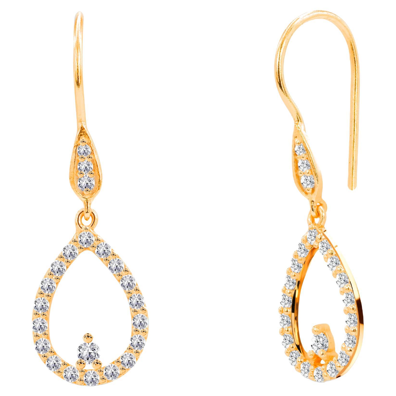 0.43ct Diamond Pear Shaped and Solitaire Diamond Dangle Earrings in 14k Gold For Sale