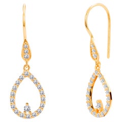 0.43ct Diamond Pear Shaped and Solitaire Diamond Dangle Earrings in 14k Gold