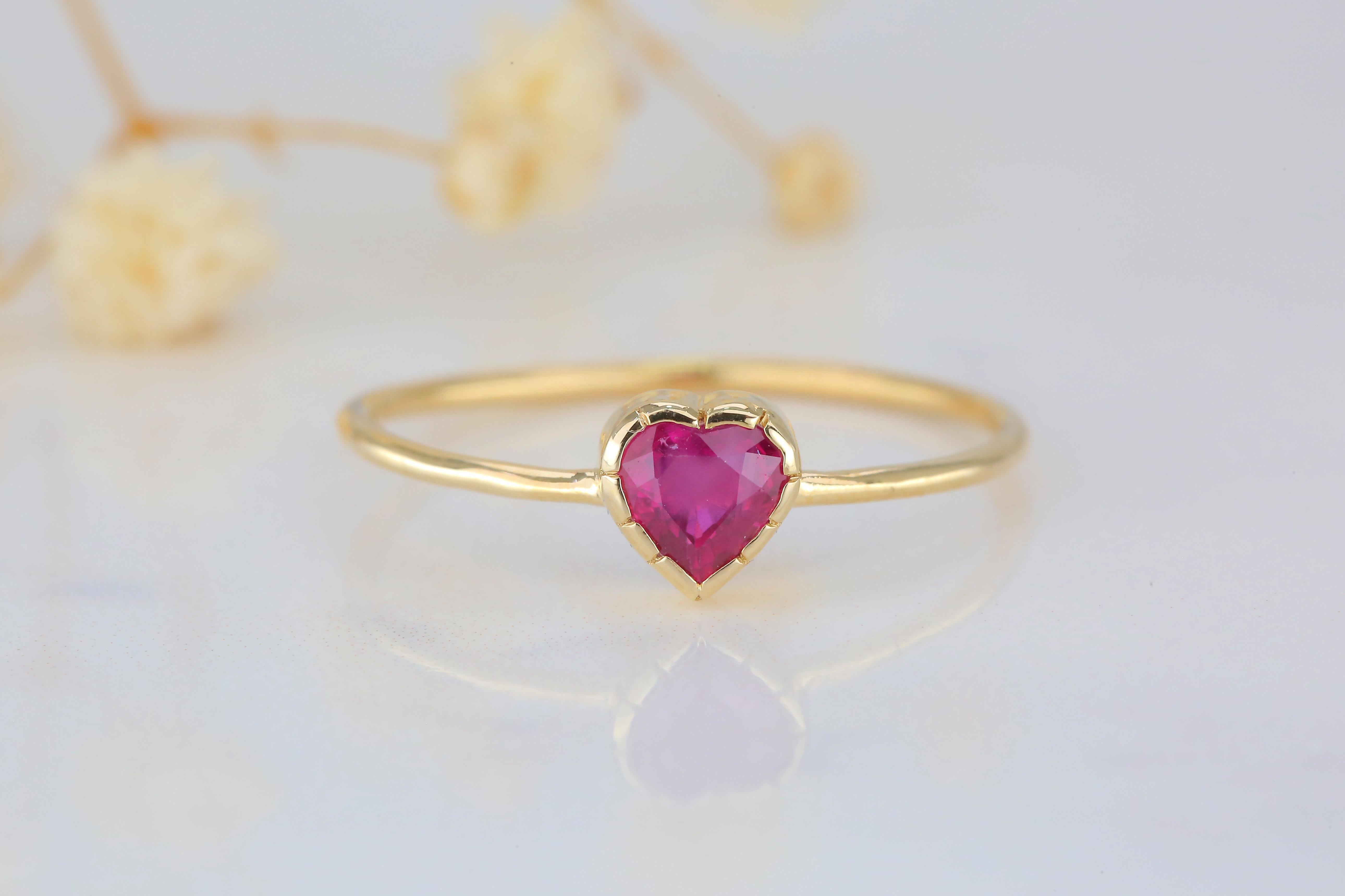 For Sale:  0.43 Ct Heart Cut Ruby 14K Gold Birthstone Ring 3