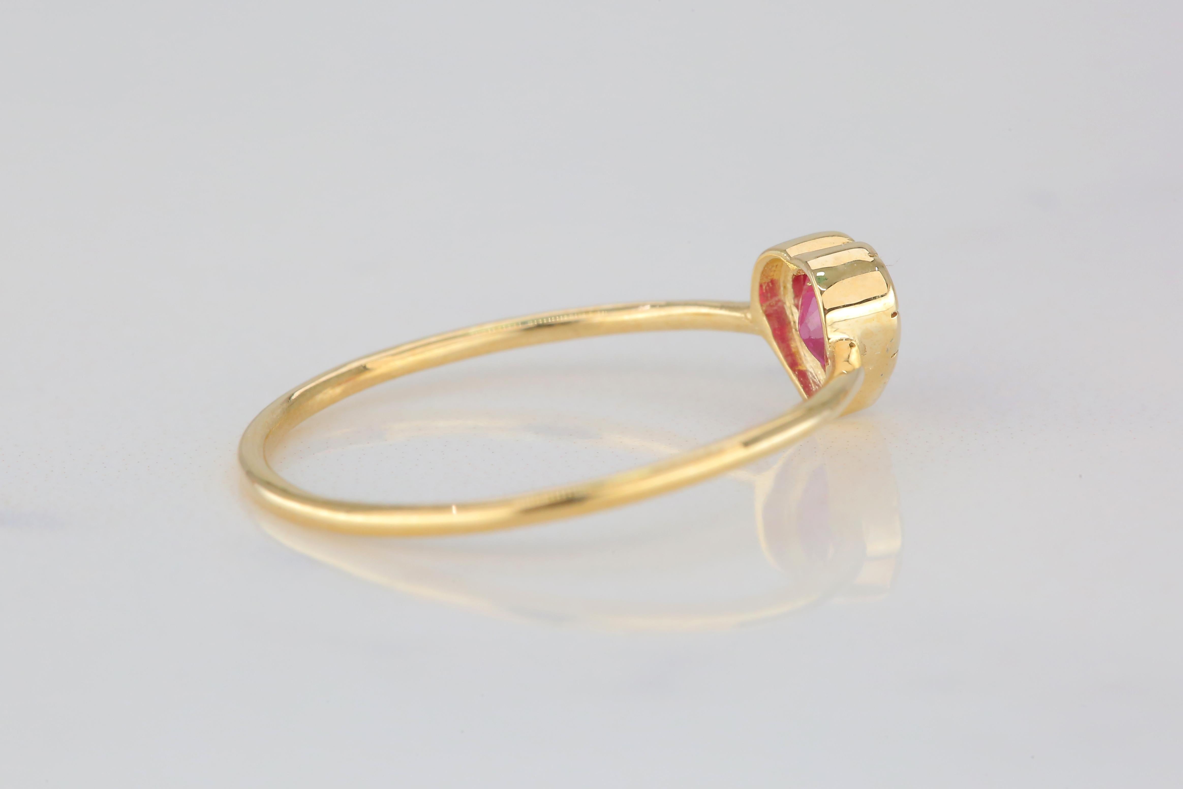 For Sale:  0.43 Ct Heart Cut Ruby 14K Gold Birthstone Ring 6