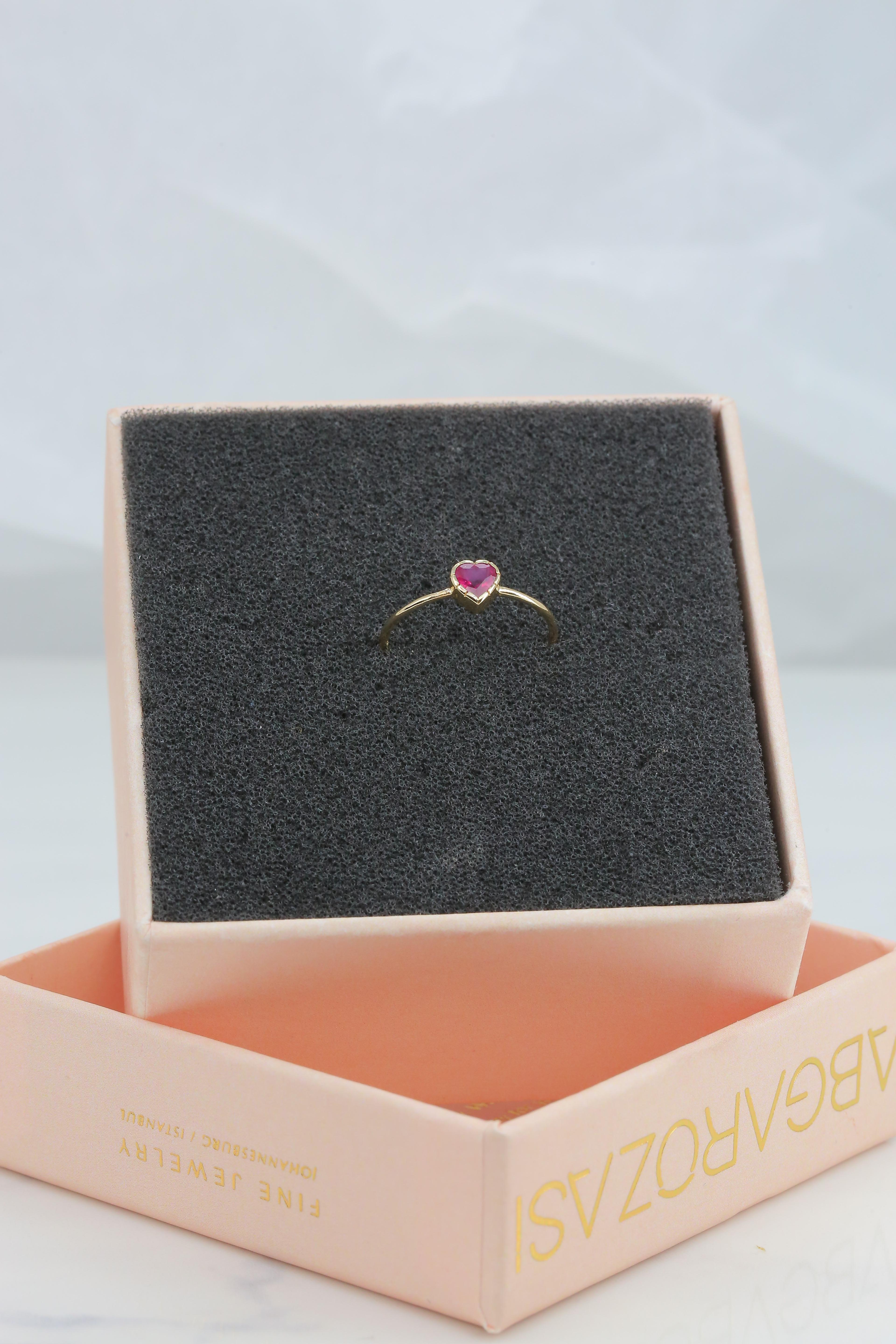 For Sale:  0.43 Ct Heart Cut Ruby 14K Gold Birthstone Ring 8