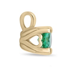 0.43ct 14K Natural Green Emerald-Round Cut Solitaire Prong Petite Gold Pendant