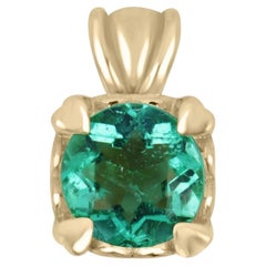 0.43ct 14K Natural Green Emerald-Round Cut Solitaire Prong Petite Gold Pendant 