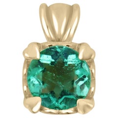 0.43ct 14K Natural Green Emerald-Round Cut Solitaire Prong Petite Gold Pendant