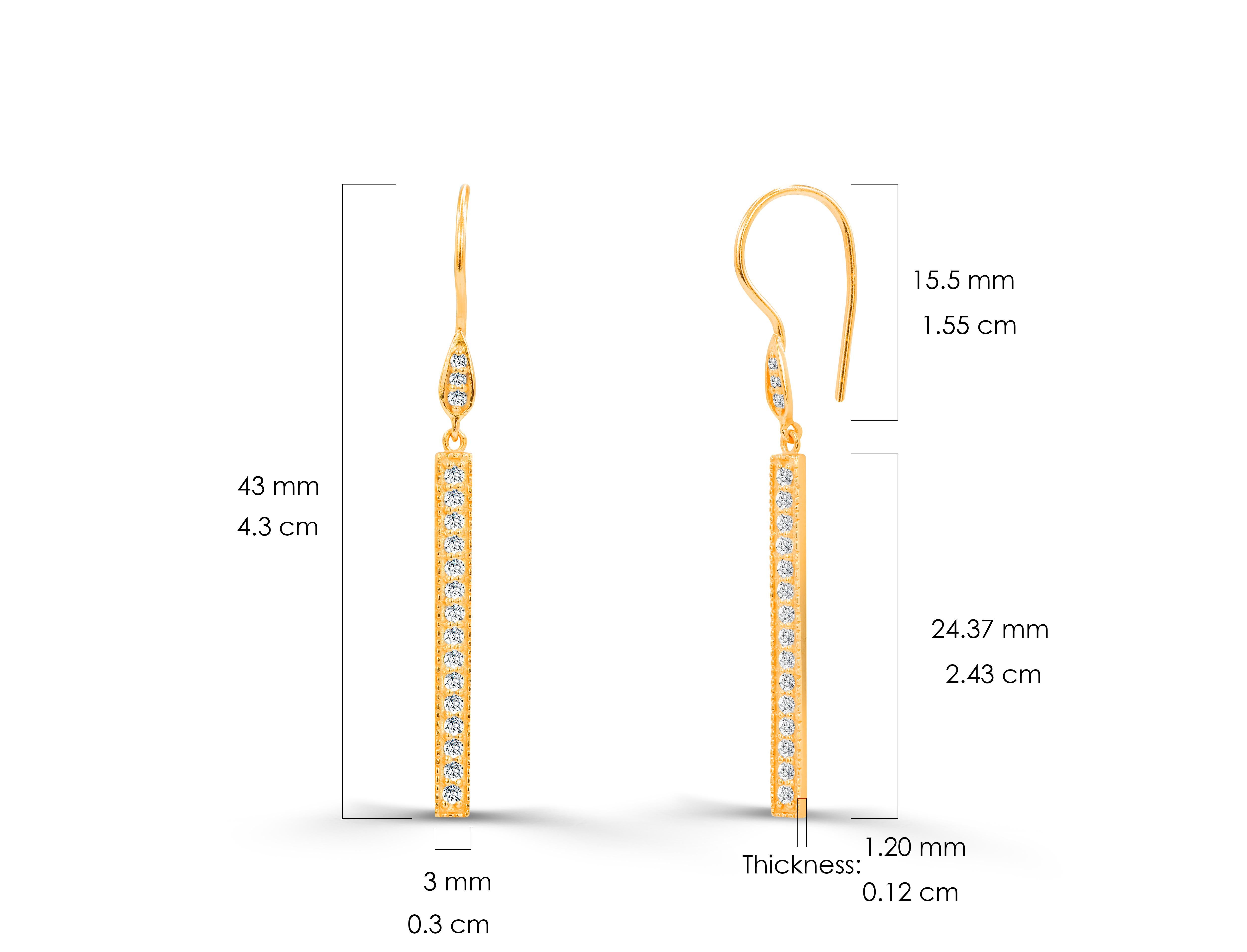 0.43ct Diamond Bar Dangle Earrings in 14k Gold For Sale 2