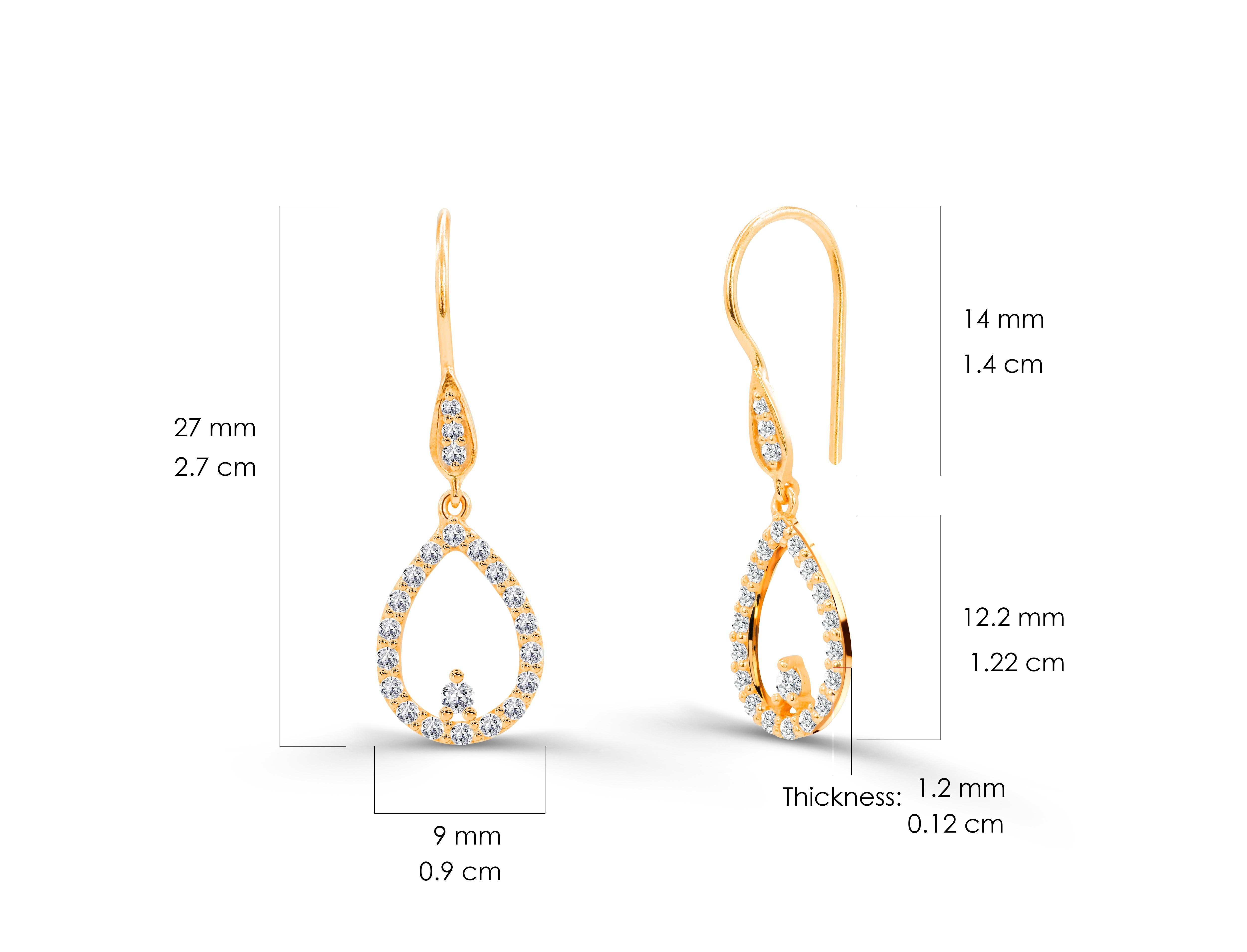 0.43ct Diamond Pear Shaped and Solitaire Diamond Dangle Earrings in 14k Gold For Sale 2