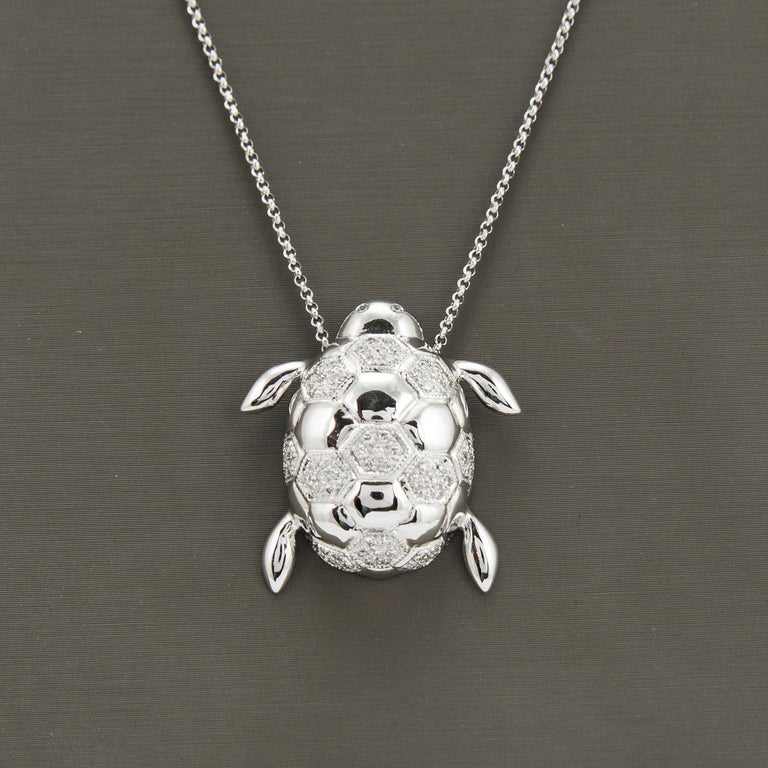0.43ct Diamond Turtle Pendant Necklace 18k White Gold For Sale at 1stDibs