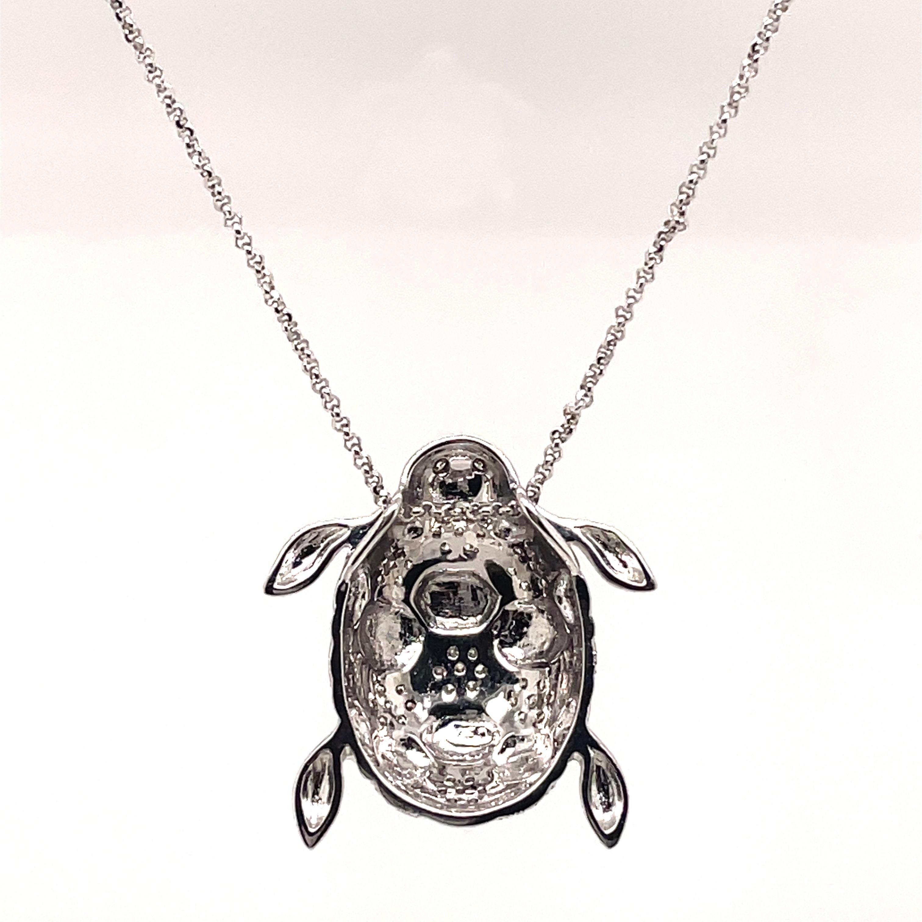 0.43ct Diamond Turtle Pendant Necklace 18k White Gold In New Condition For Sale In BEVERLY HILLS, CA