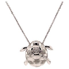 0.43ct Diamond Turtle Pendant Necklace 18k White Gold