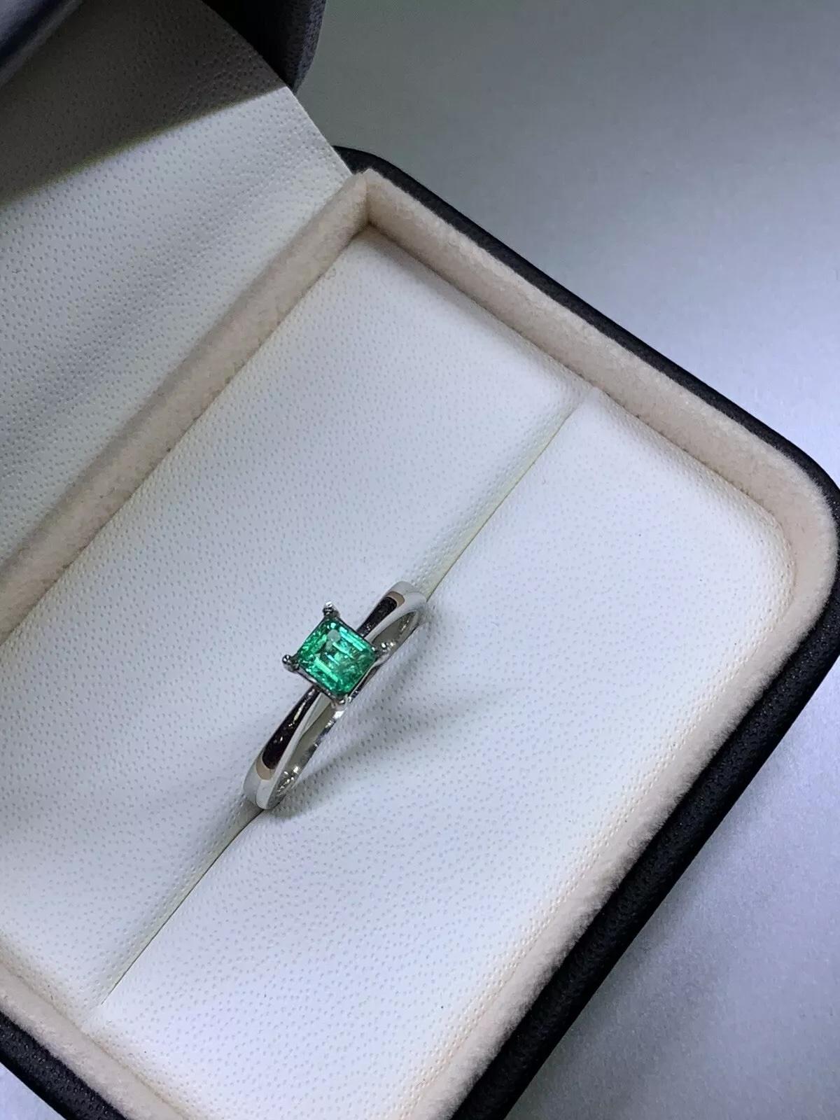 0.43ct Green Emerald Solitaire Engagement Ring In 18ct White Gold For Sale 1