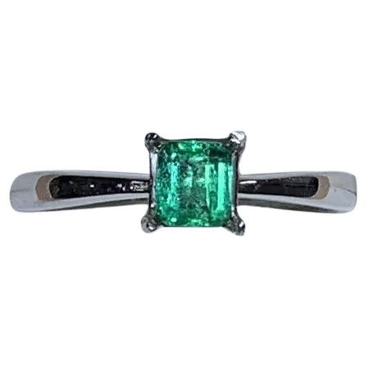 0.43ct Green Emerald Solitaire Engagement Ring In 18ct White Gold