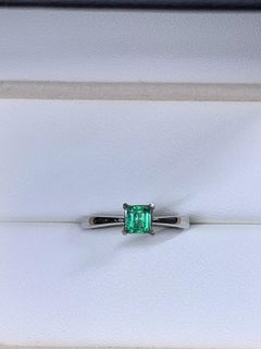 0.43ct Green Emerald Solitaire Engagement Ring In 18ct White Gold