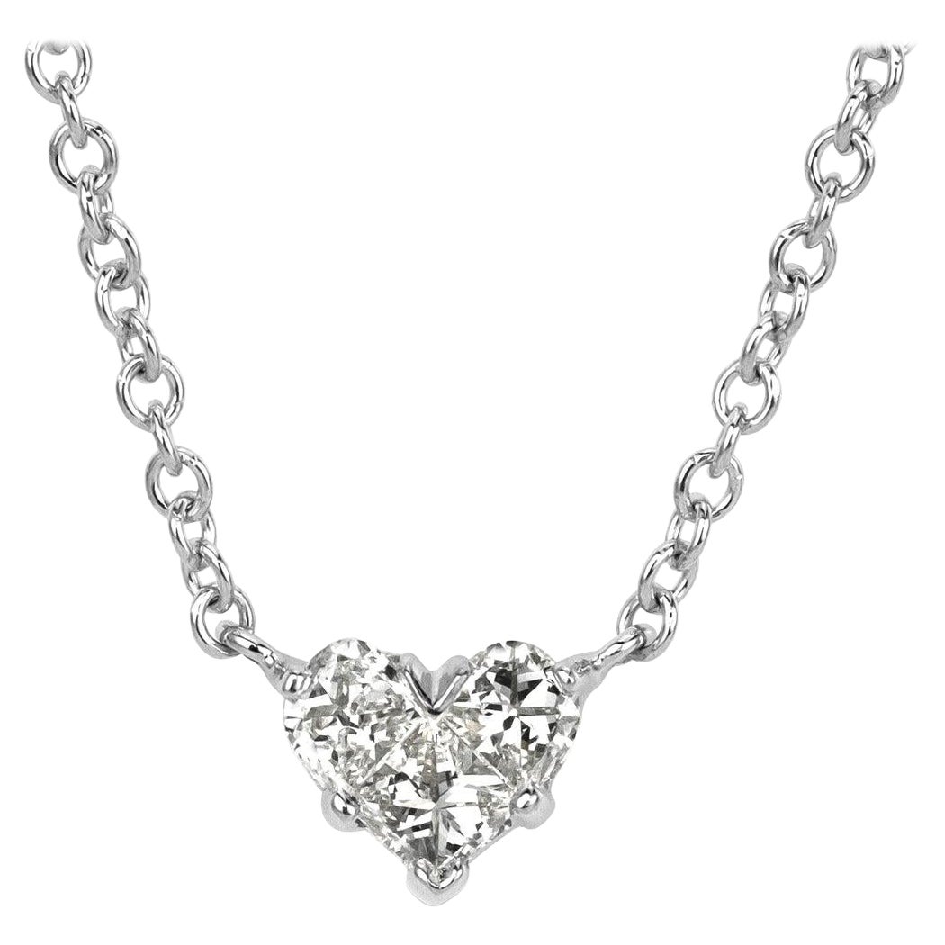 0.43ct Heart Shaped Mosaic Diamond Pendant in 18K White Gold For Sale