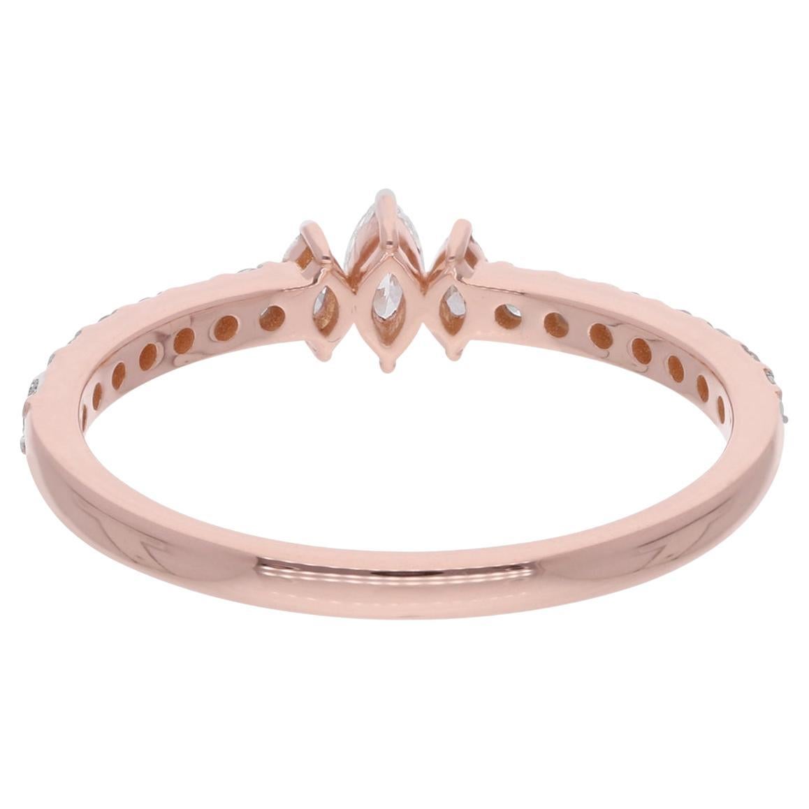 Moderno 0,43ct. Anello a fascia con diamante rotondo Marquise in oro rosa 18 carati Gioielli fatti a mano in vendita