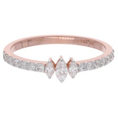 0,43ct. Anello a fascia con diamante rotondo Marquise in oro rosa 18 carati Gioielli fatti a mano