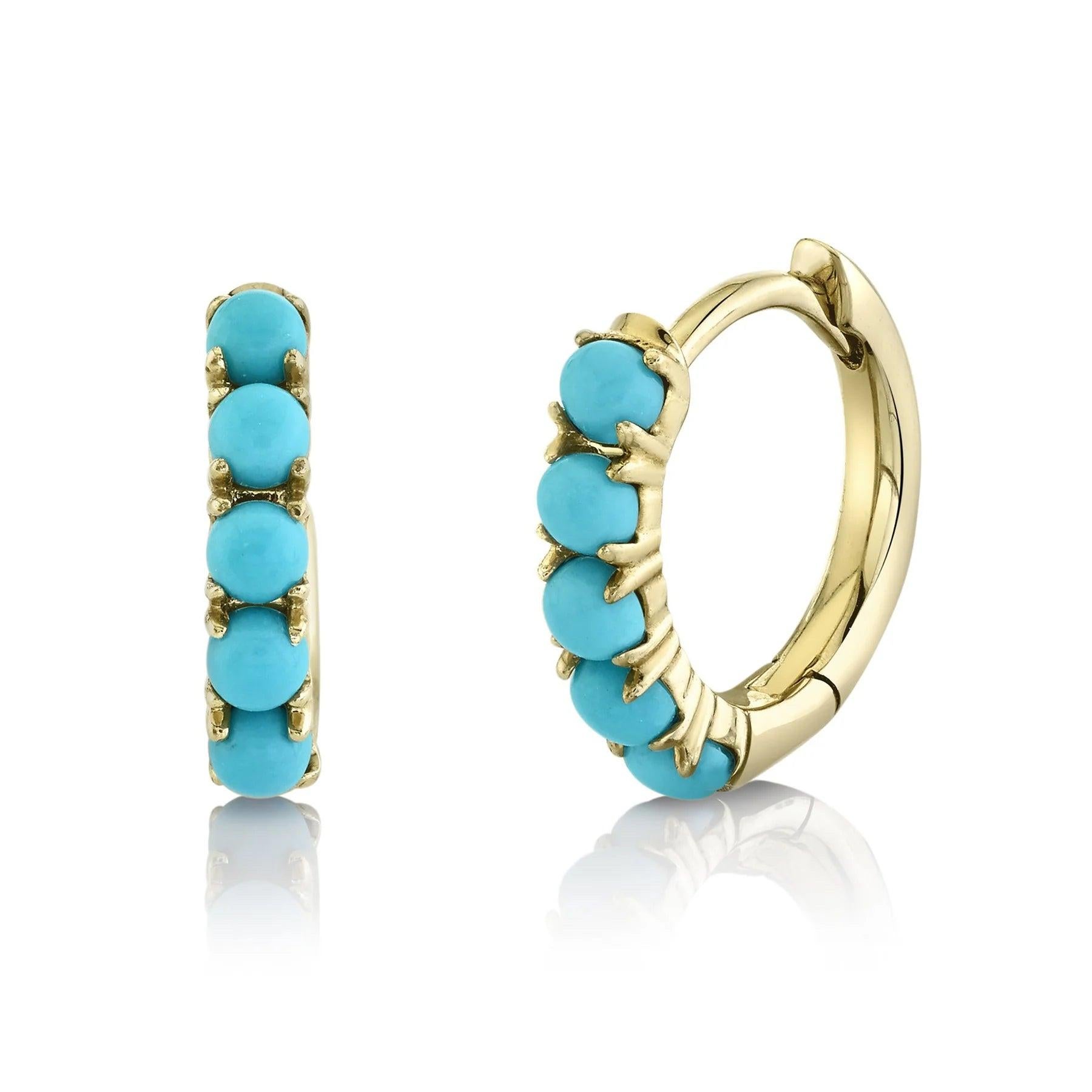 0.43ct Turquoise Huggie Earrings For Sale