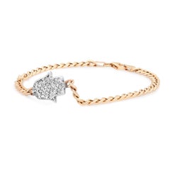 0.43Cttw Baguette Cut Diamond Hamsa Cuban Link Chain Bracelet 14K Yellow Gold