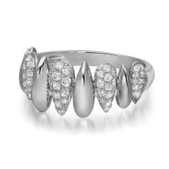 0.43cttw Pave Set Round Diamond Multi Drop Shape Band Ring 18k White Gold