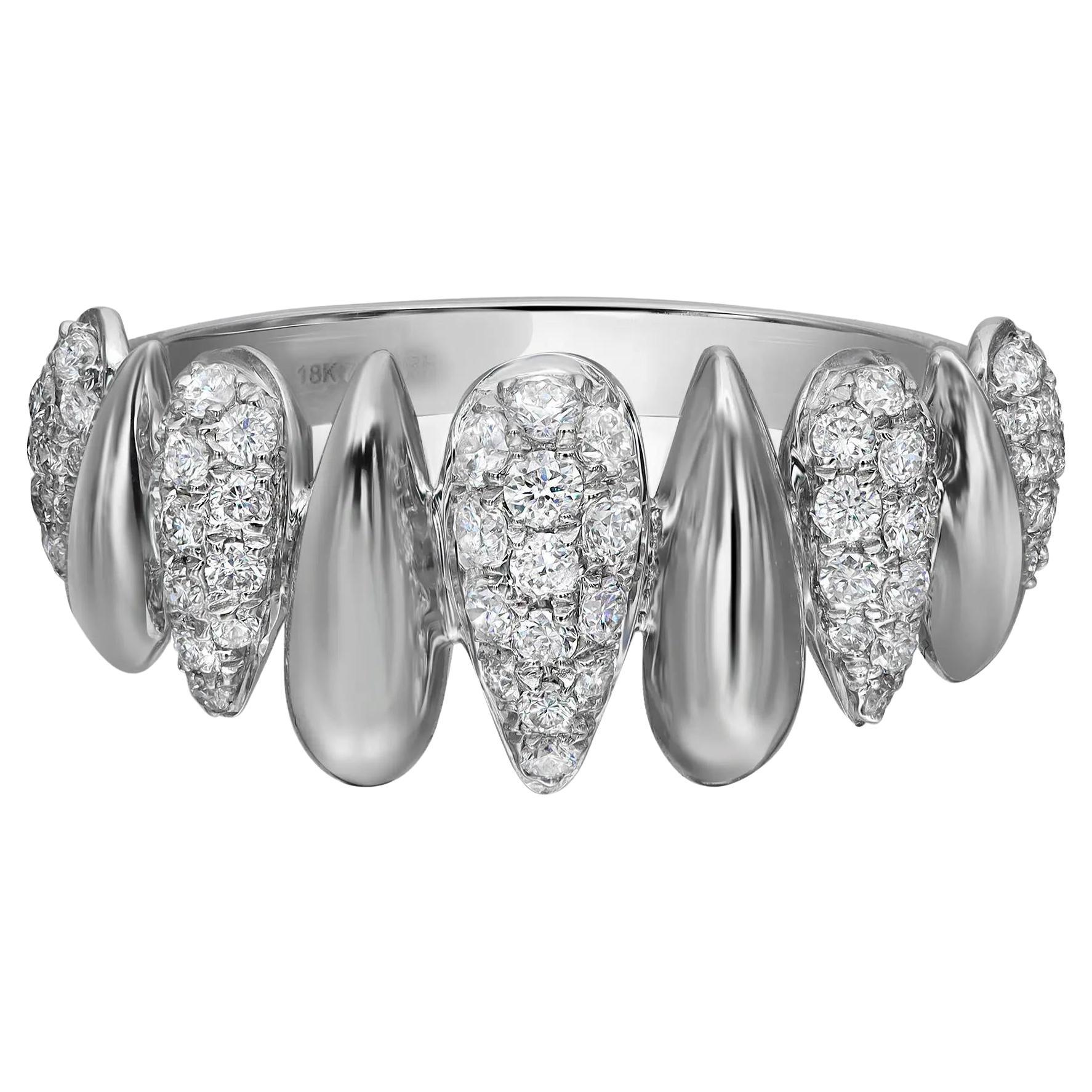 0.43cttw Pave Set Round Diamond Multi Drop Shape Band Ring 18k White Gold For Sale