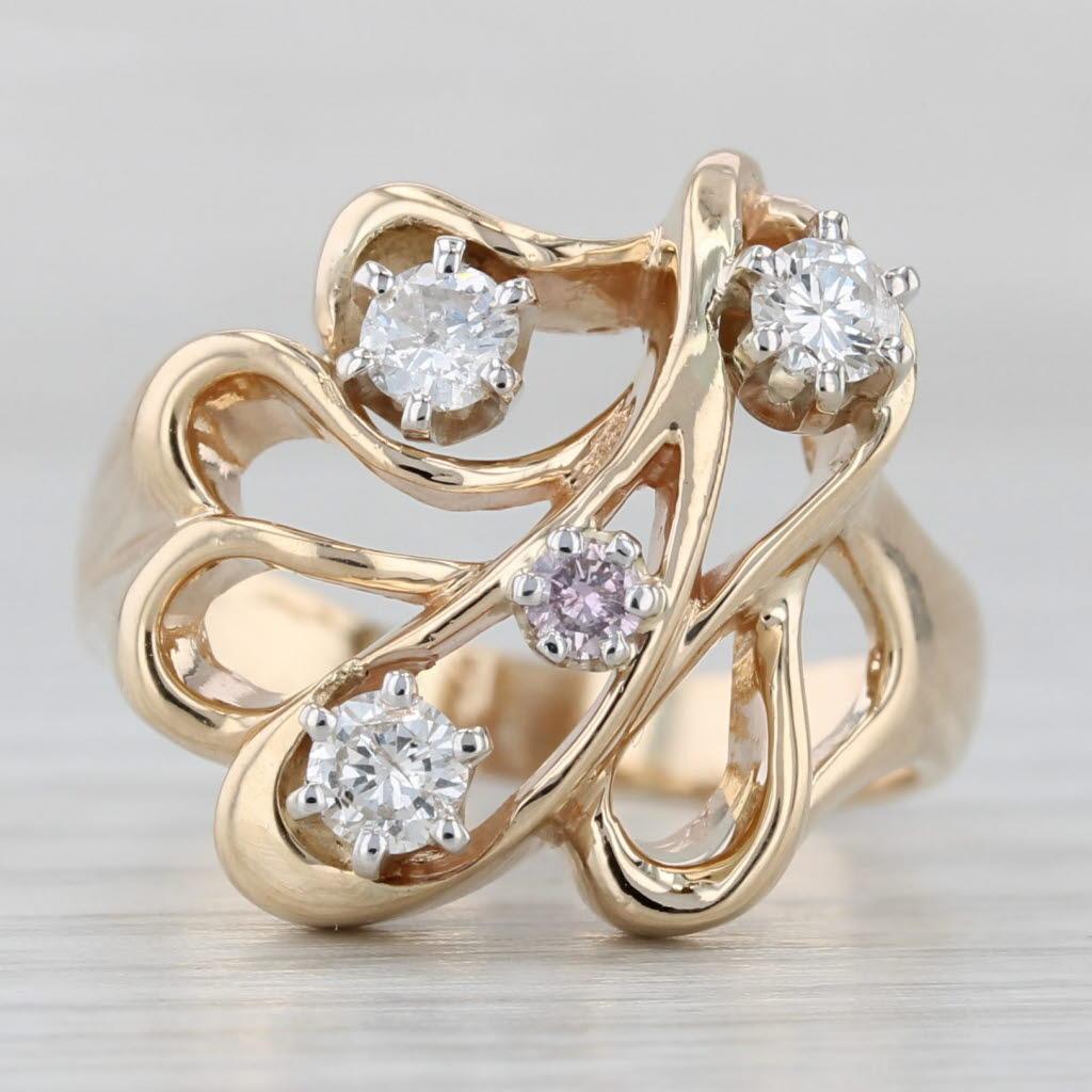 0,43ctw Diamond Abstract Ring 14k Gelbgold Größe 7,75 Cocktail im Zustand „Gut“ im Angebot in McLeansville, NC
