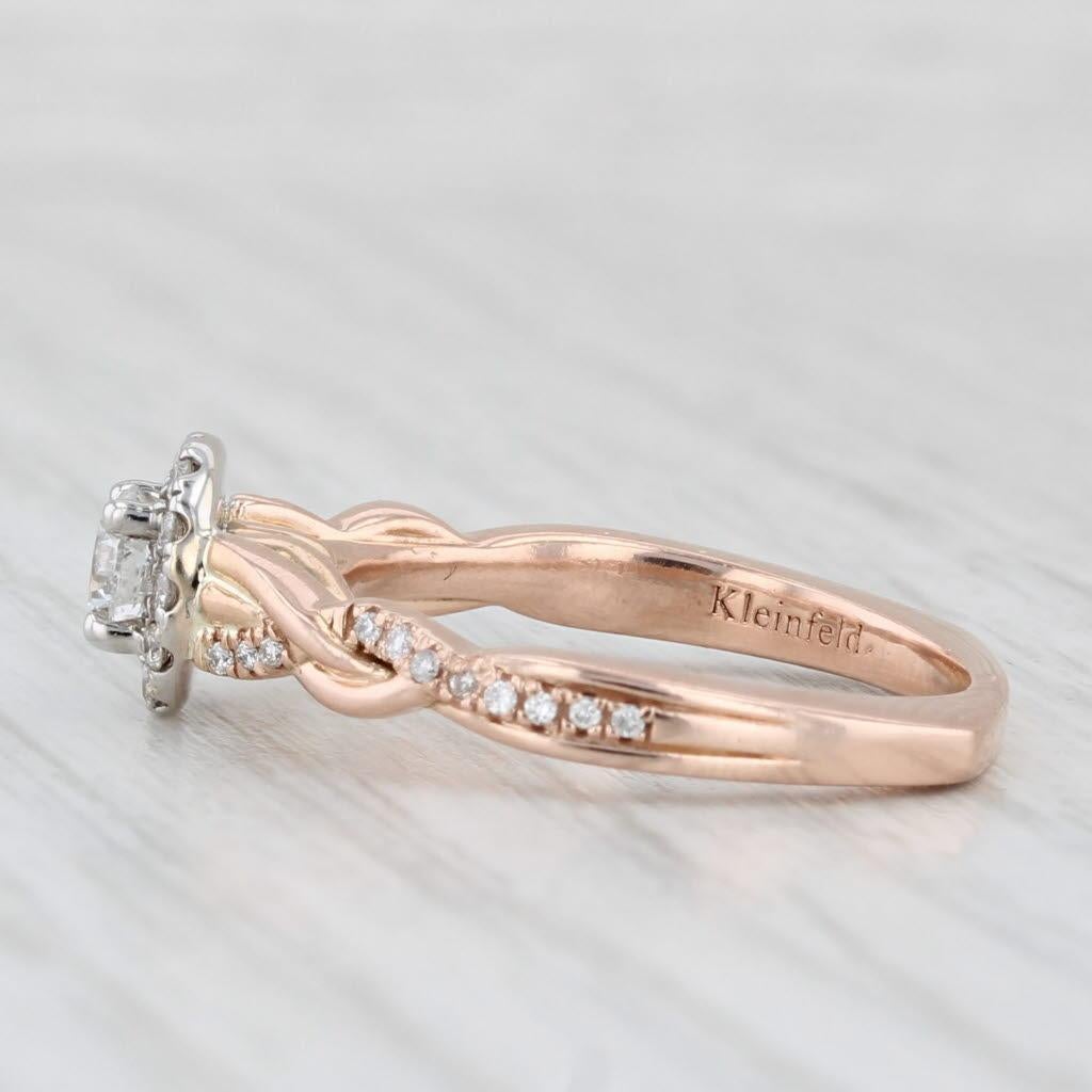 Taglio rotondo Anello di fidanzamento aureolato con diamante rotondo da 0,43 carati in oro rosa 14k, misura 6,5 Vintage in vendita