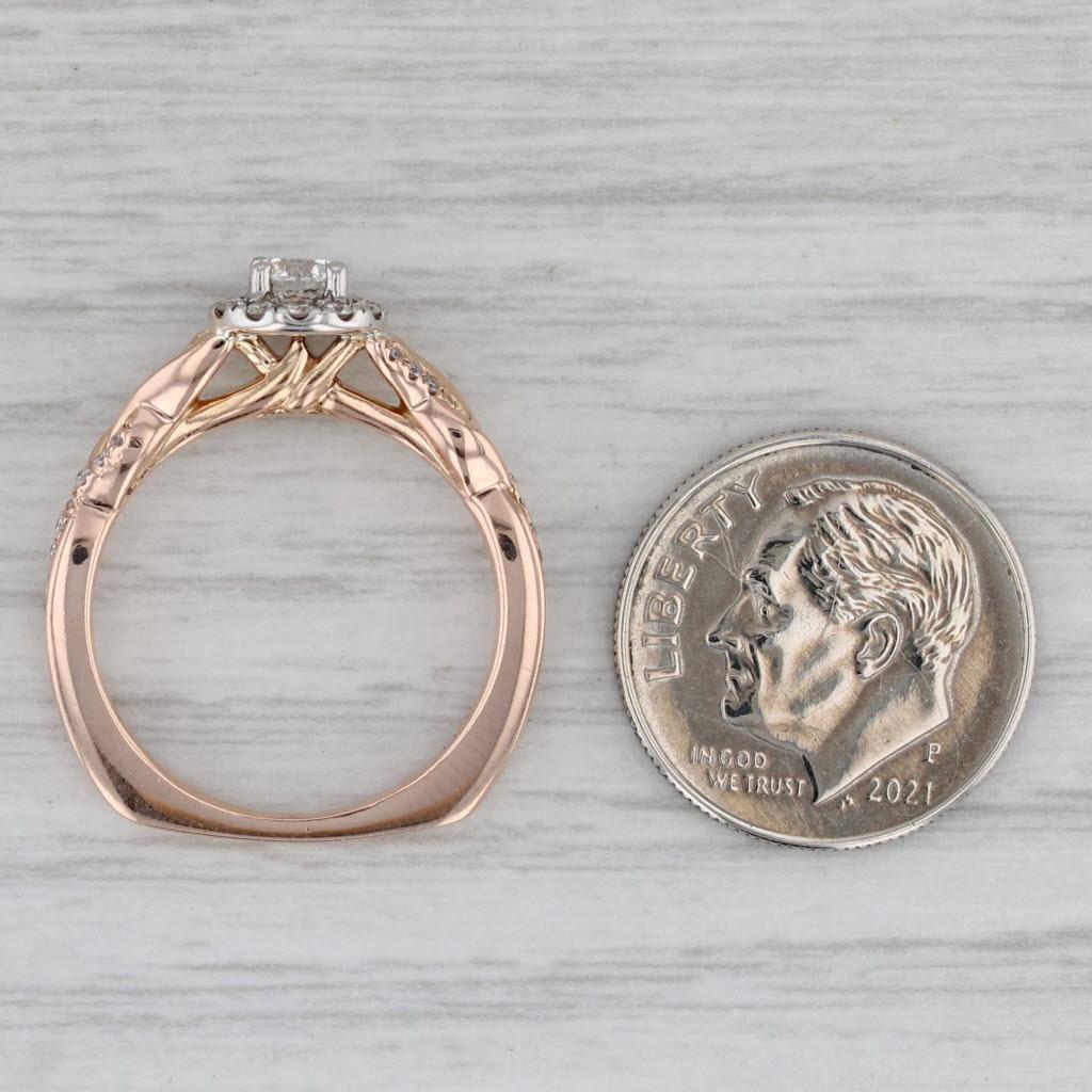 Anello di fidanzamento aureolato con diamante rotondo da 0,43 carati in oro rosa 14k, misura 6,5 Vintage in vendita 3