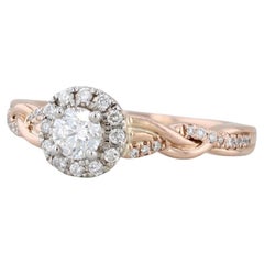 Anello di fidanzamento aureolato con diamante rotondo da 0,43 carati in oro rosa 14k, misura 6,5 Vintage