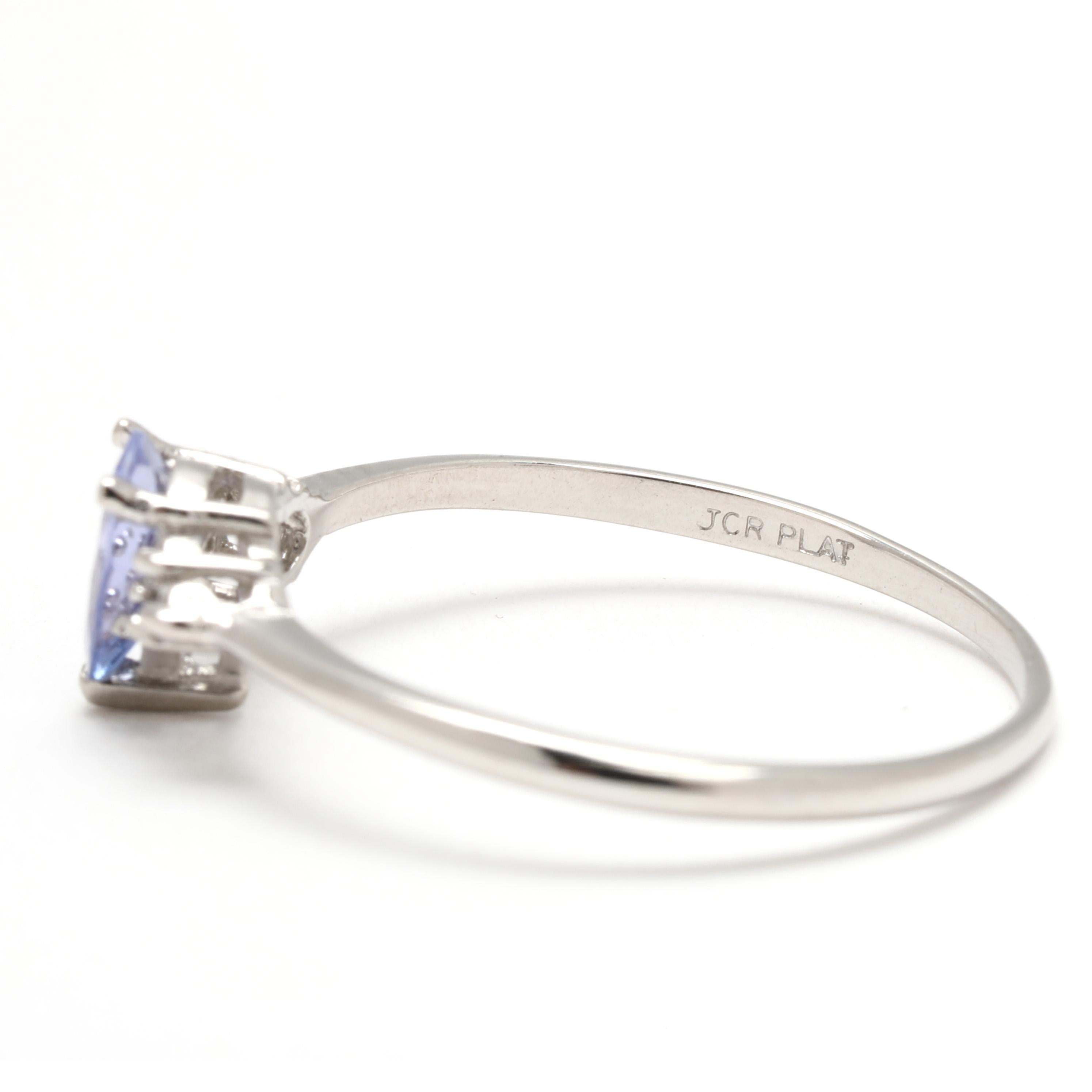 da uomo o donna Anello con tanzanite e diamanti da 0,43 carati Anello a tre pietre, platino, misura 7,25 in vendita