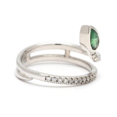 0.43ctw Tsavorite Garnet & Diamond Coil Ring, 14k White Gold, Ring Size 3.75