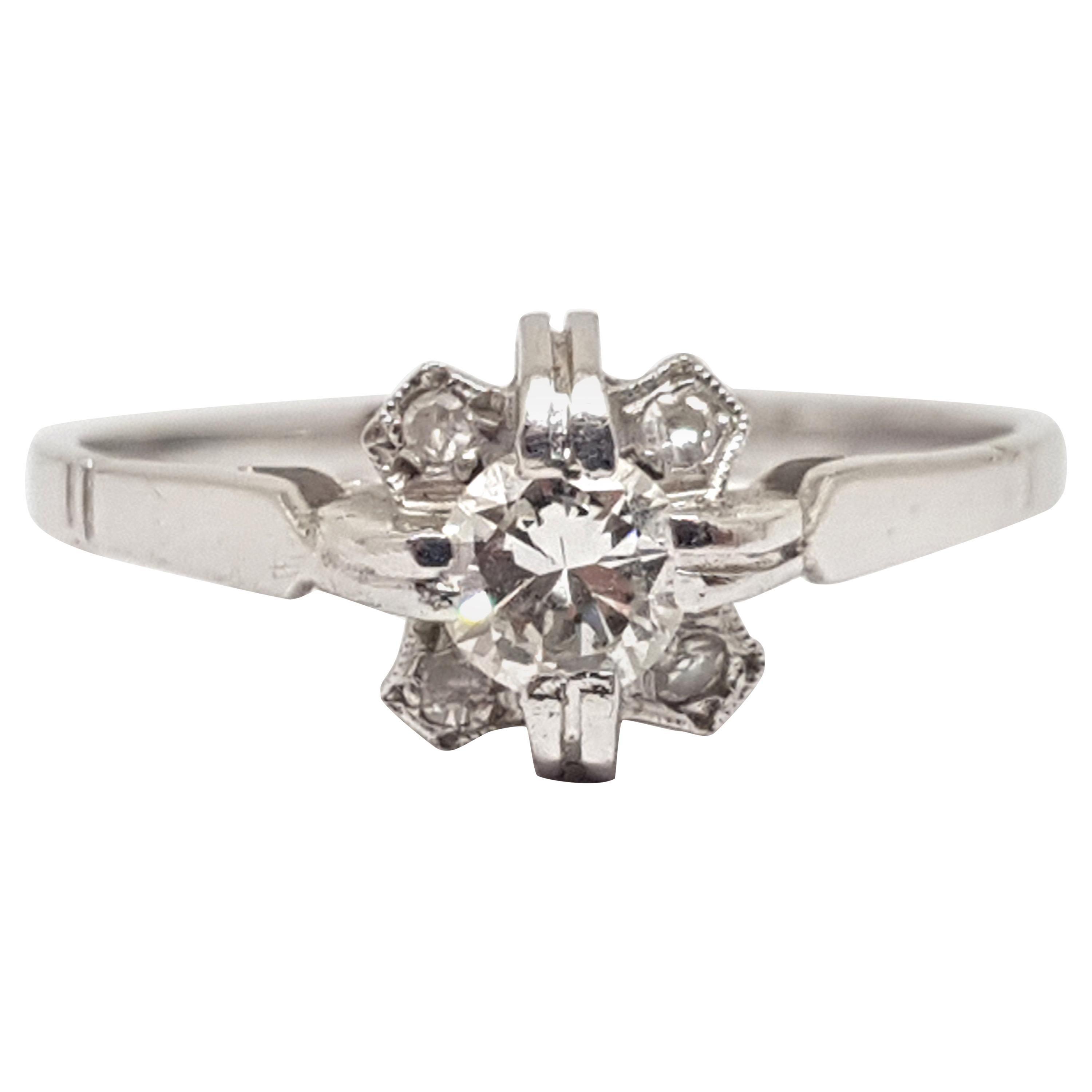 0.44 Carat Antique White Gold Diamond Engagement Ring For Sale
