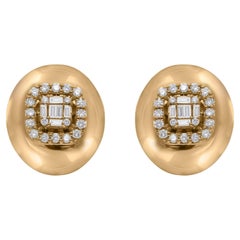 0.44 Carat Baguette Diamond Oval Stud Earrings 14 Karat Yellow Gold Fine Jewelry
