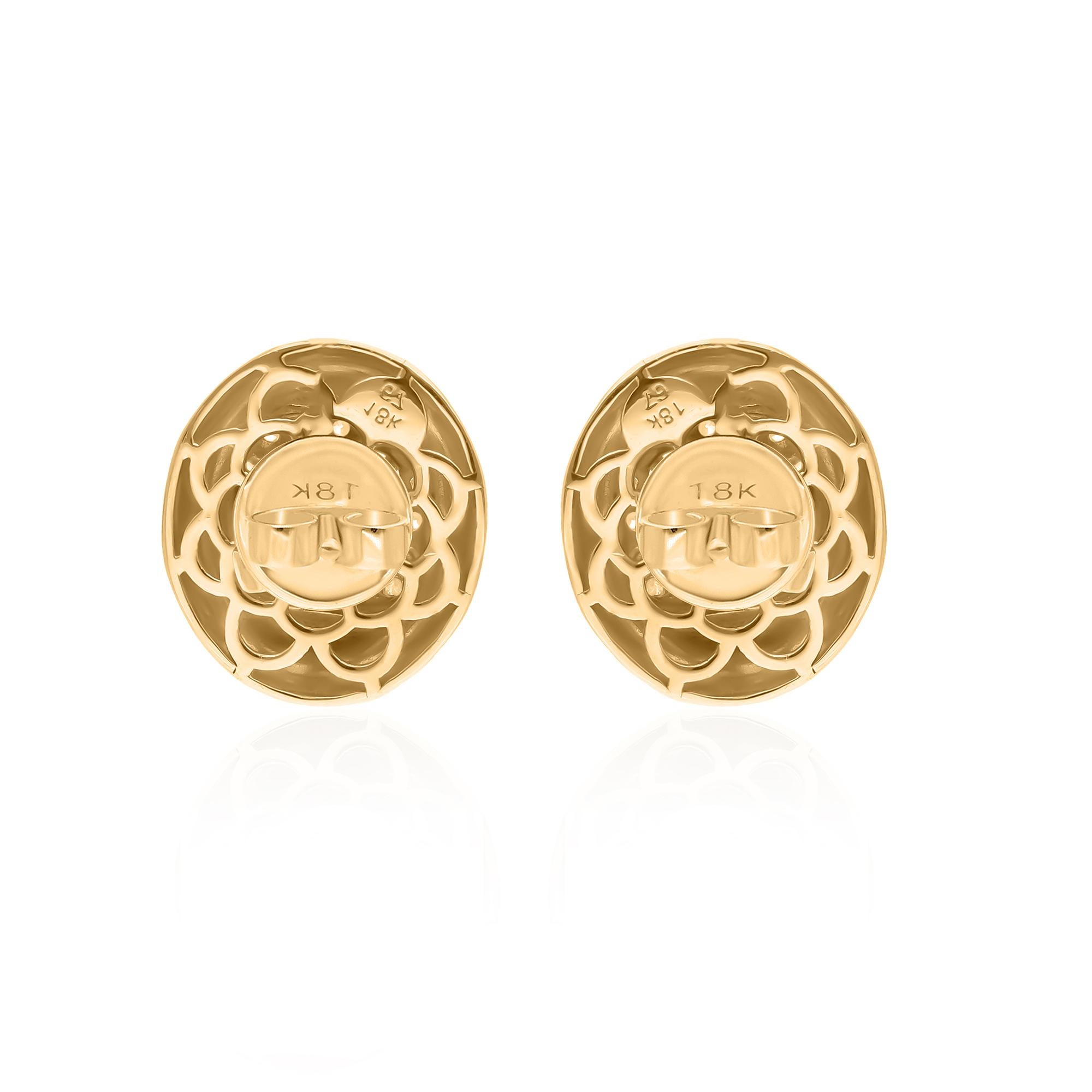 0.44 Carat Baguette Diamond Oval Stud Earrings 18 Karat Yellow Gold Fine Jewelry For Sale 1
