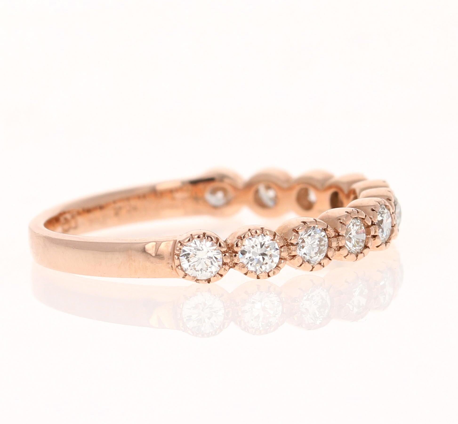 Contemporary 0.44 Carat Diamond 14 Karat Rose Gold Band For Sale