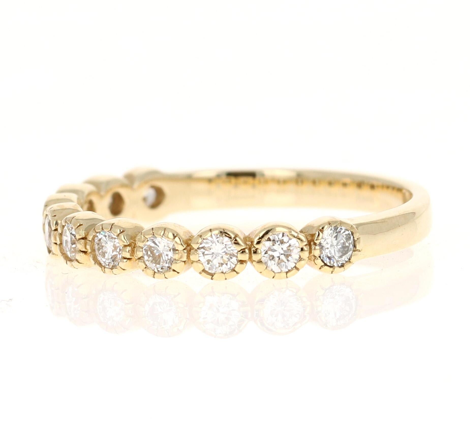 Contemporary 0.44 Carat Diamond 14 Karat Yellow Gold Band For Sale