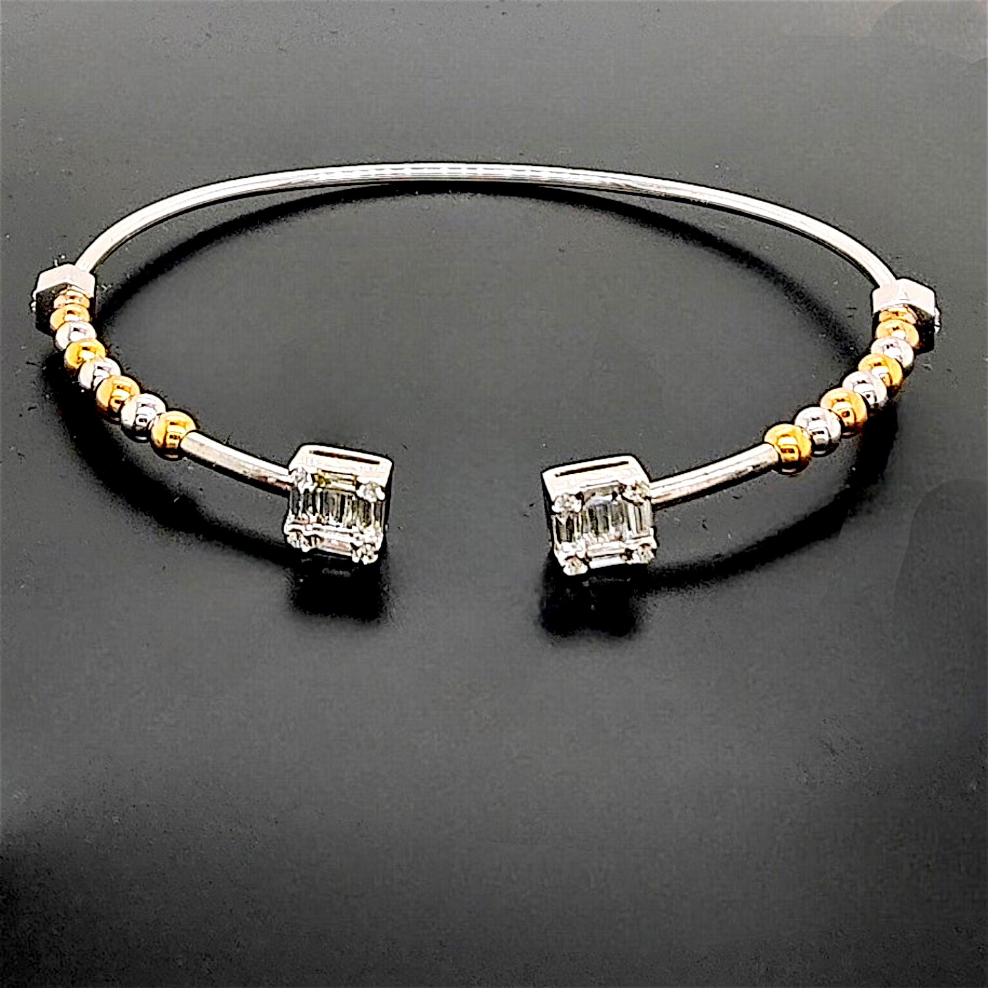 Baguette Cut 0.44 Carat Diamond Rose and White Gold Bangle For Sale
