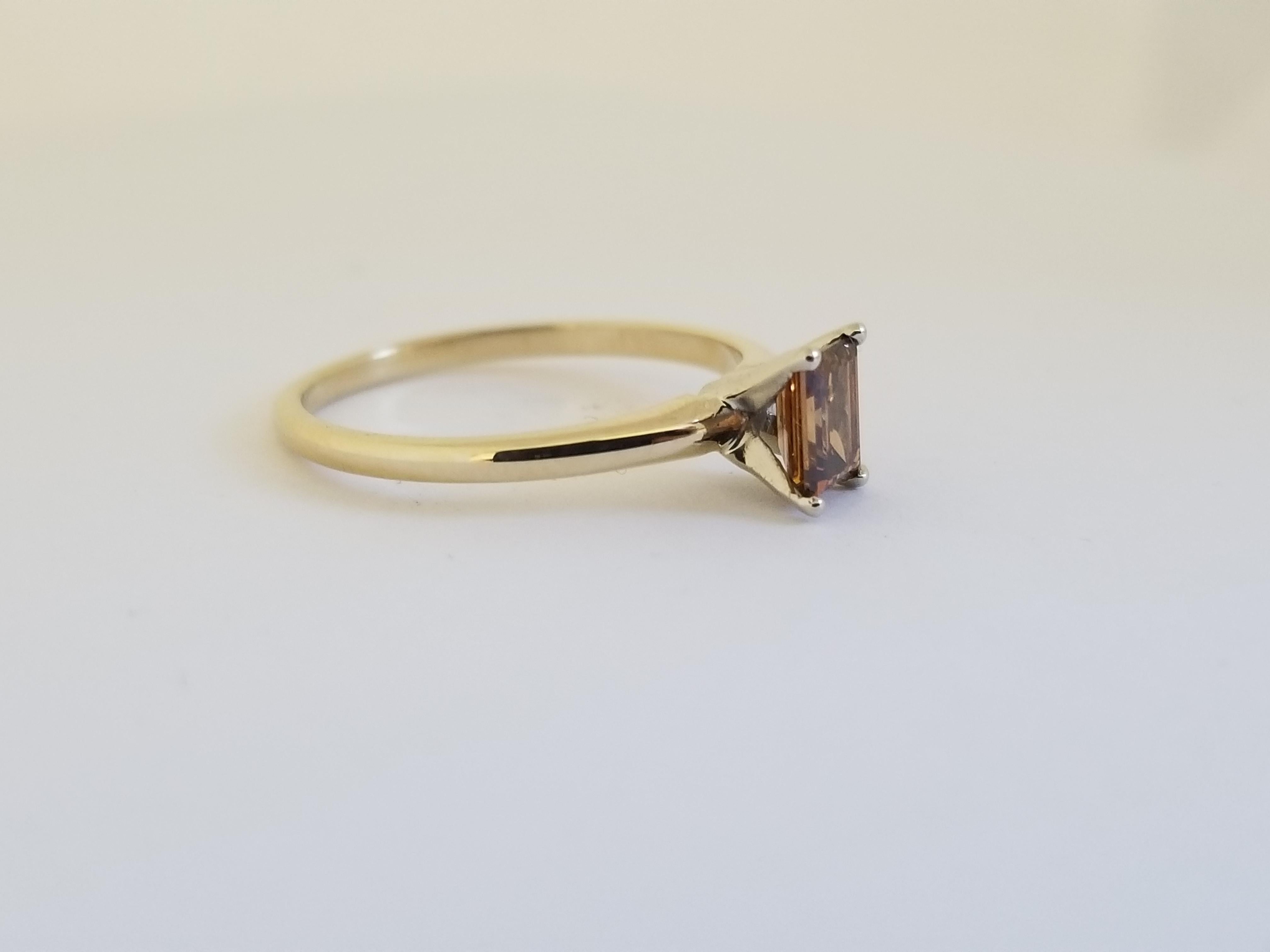 Women's 0.44 Carat Emerald Cut Fancy Color 2 Tone Diamond Ring For Sale