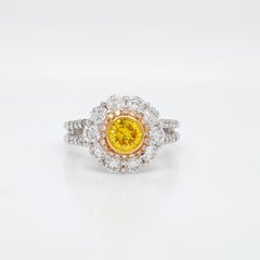 0.44 Carat Fancy Vivid Yellow Diamond Engagement Cocktail Ring, GIA Certificate