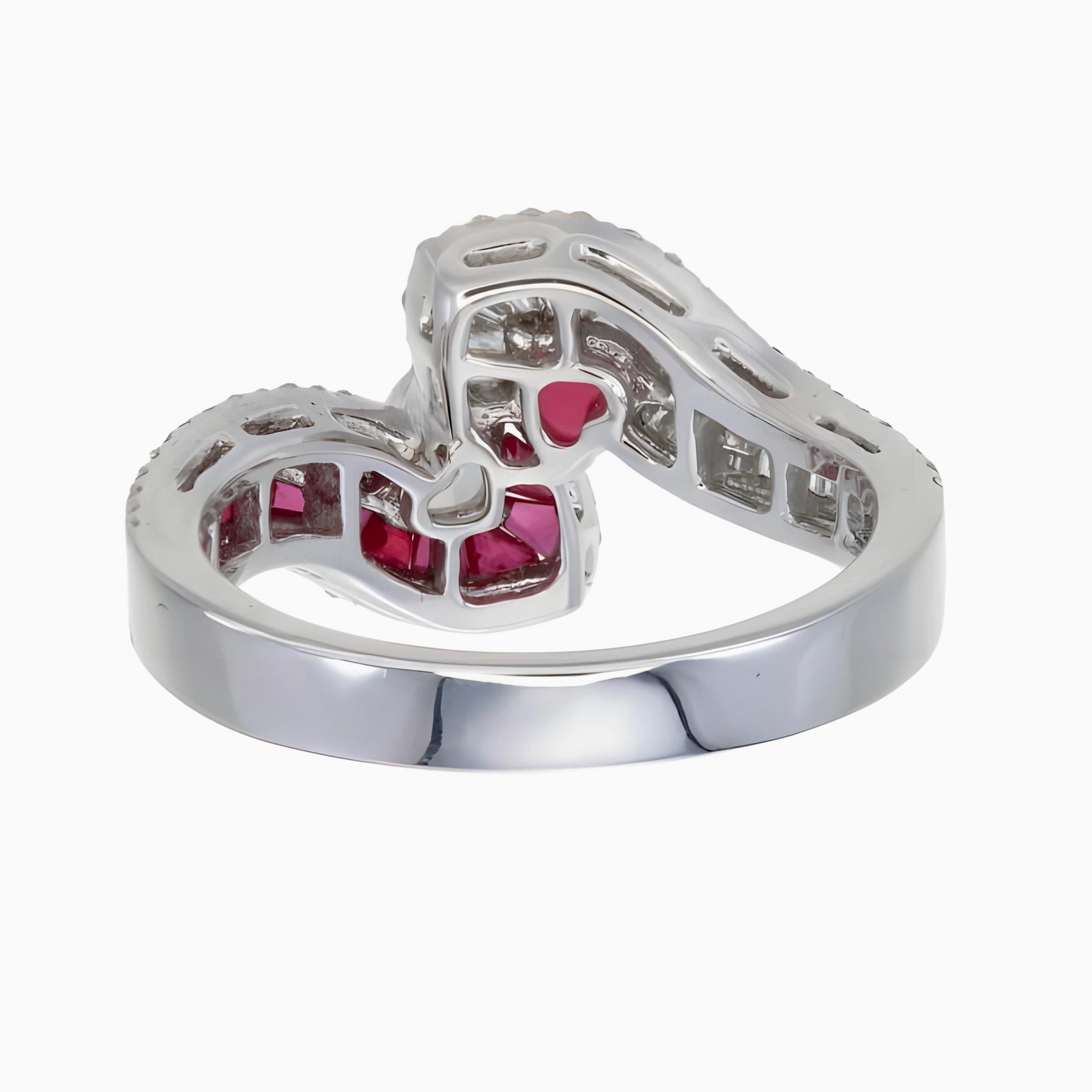 Women's 0.44 Carat Heart Cut Ruby Ring with Diamonds in 18 Karat White Gold For Sale
