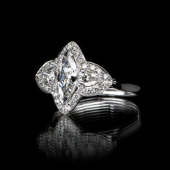 0.44 Carat Marquise Pear Diamond Three-Stone Cluster Ring Natalie Barney