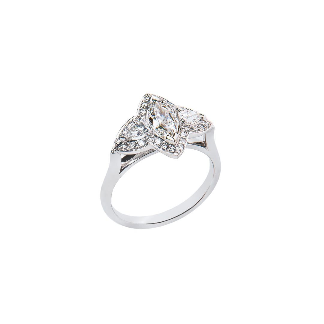 0.44 Carat Marquise Pear Diamond Three-Stone Cluster Ring Natalie Barney For Sale 3