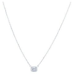 0.44 Carat Natural Emerald Cut Bezel Set Diamond Pendant Necklace 14k White Gold