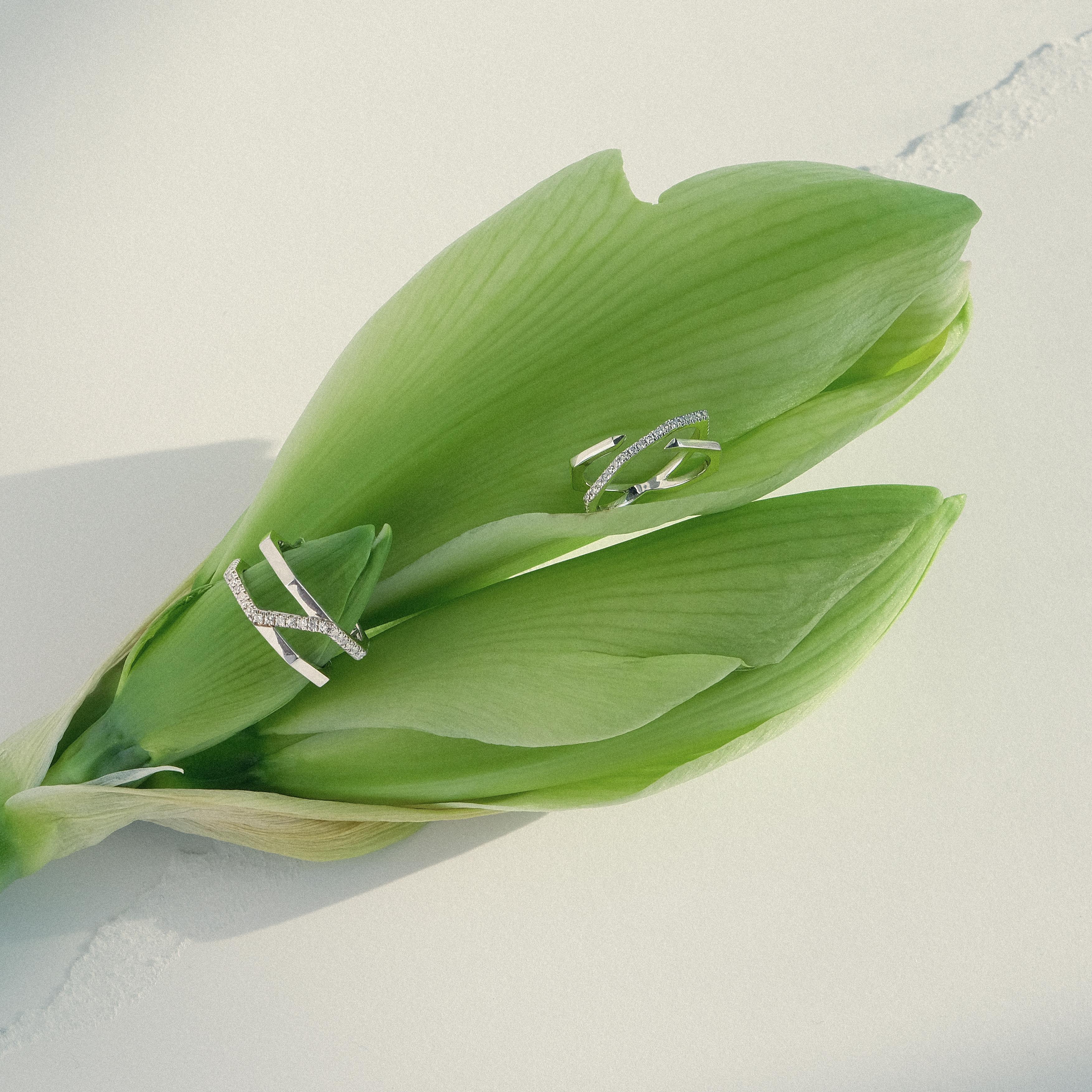For Sale:  0.44 Carat Round Brilliant-Cut White Diamonds Pave Platinum Xavi Ring 5