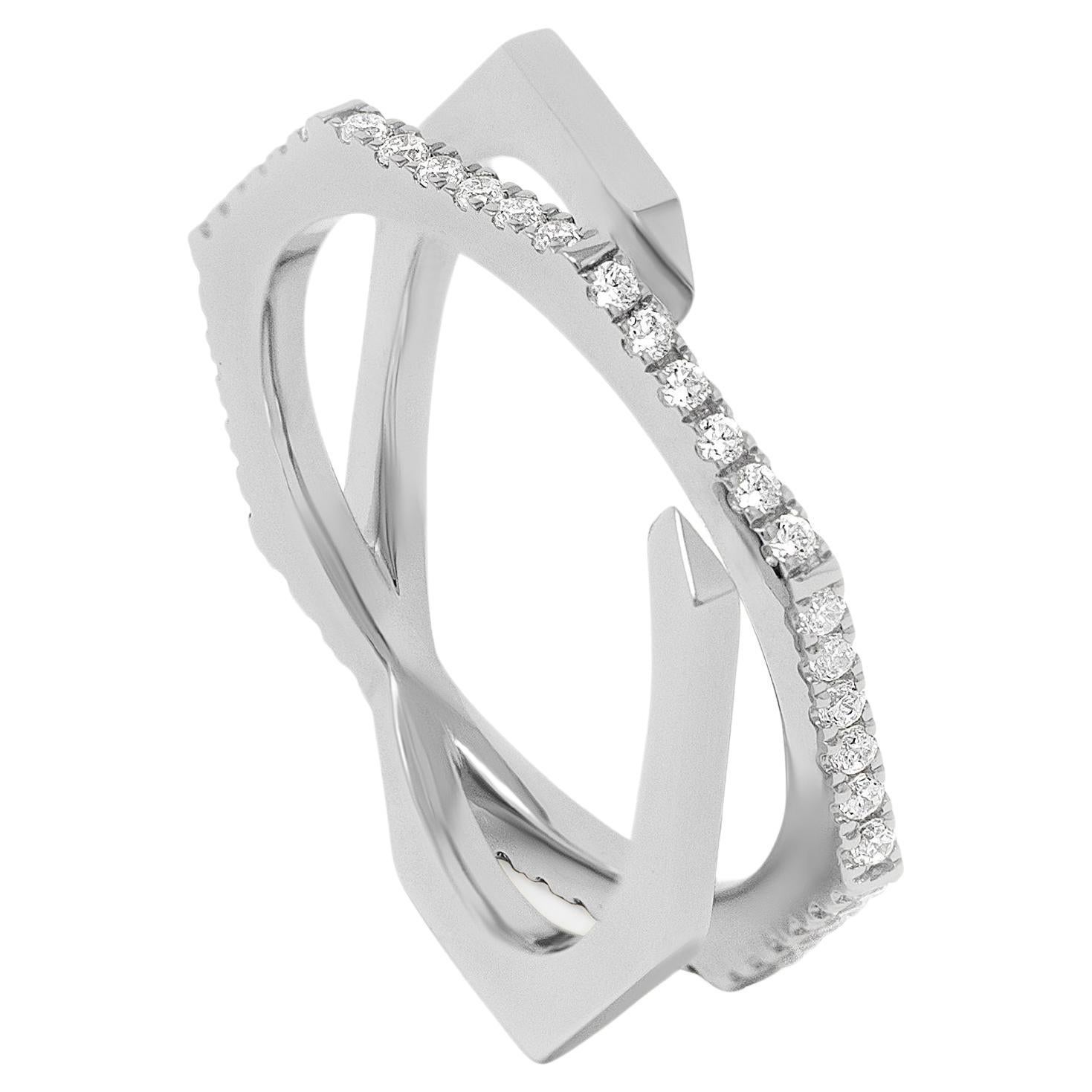 Xavi Bague en platine pavé de diamants blancs taille ronde brillants de 0,44 carat