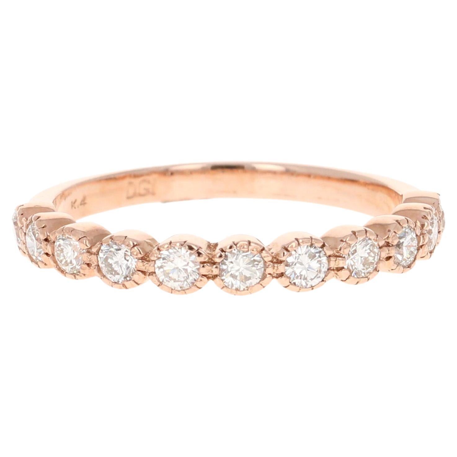 0.44 Carat Round Cut Diamond Rose Gold Band For Sale