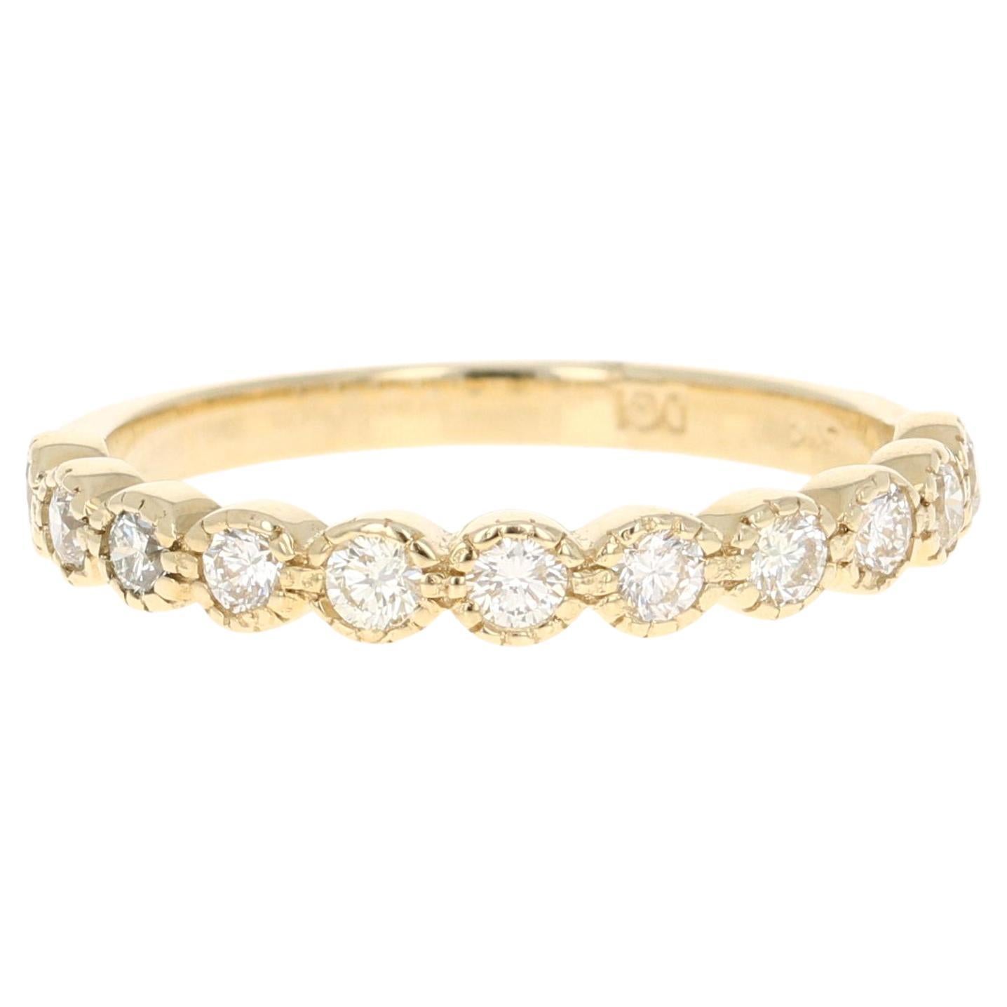 0.44 Carat Round Cut Diamond Yellow Gold Band For Sale