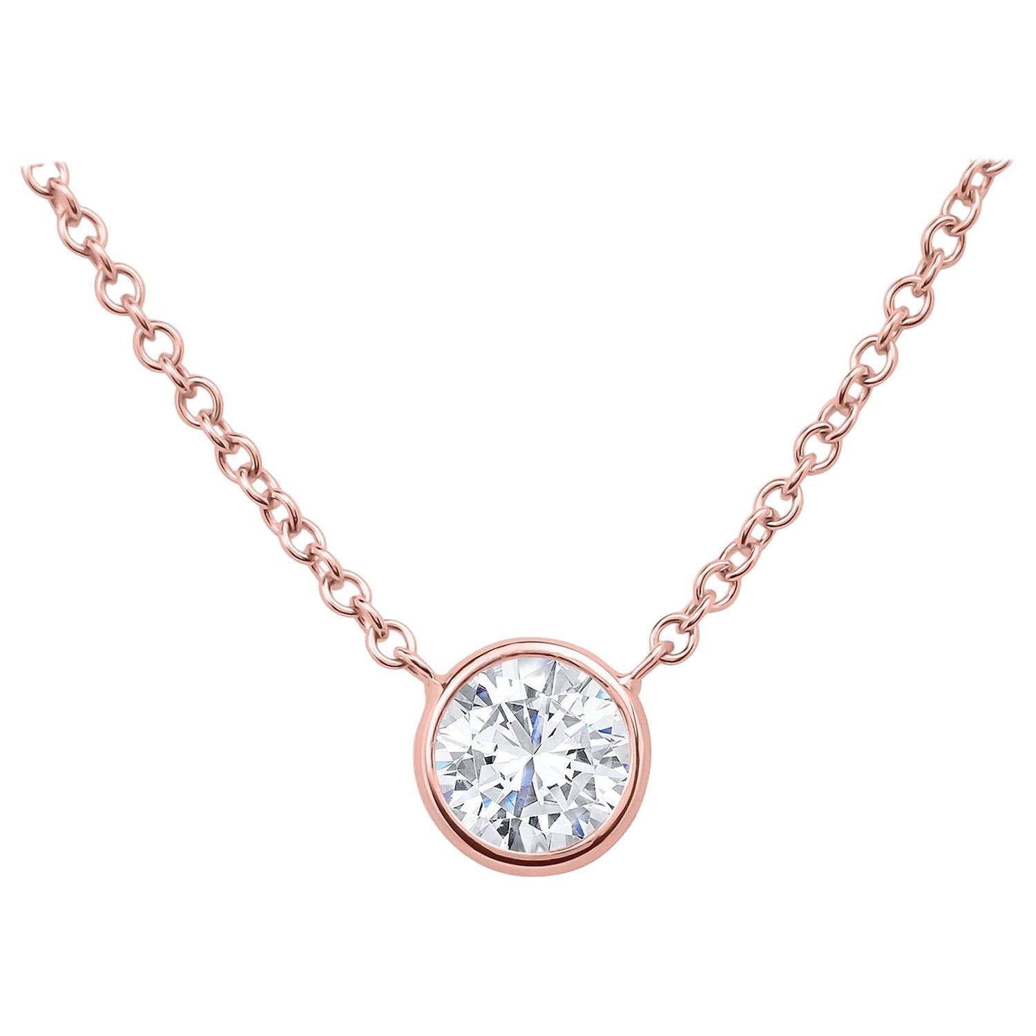 0.44 Carat Round Cut Diamond Pendant Rose Gold Necklace